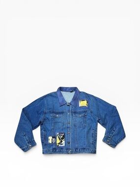 Retro PTNY Denim Jacket Women’s XL Patchwork Martini Cocktail Festive Novelty